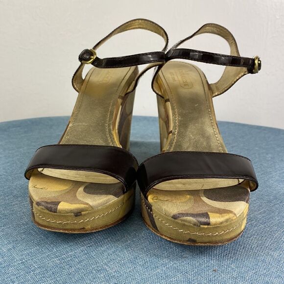 Coach Black Monogram Scribble Klara Wedge Sandals size 9.5 B - Picture 2 of 10
